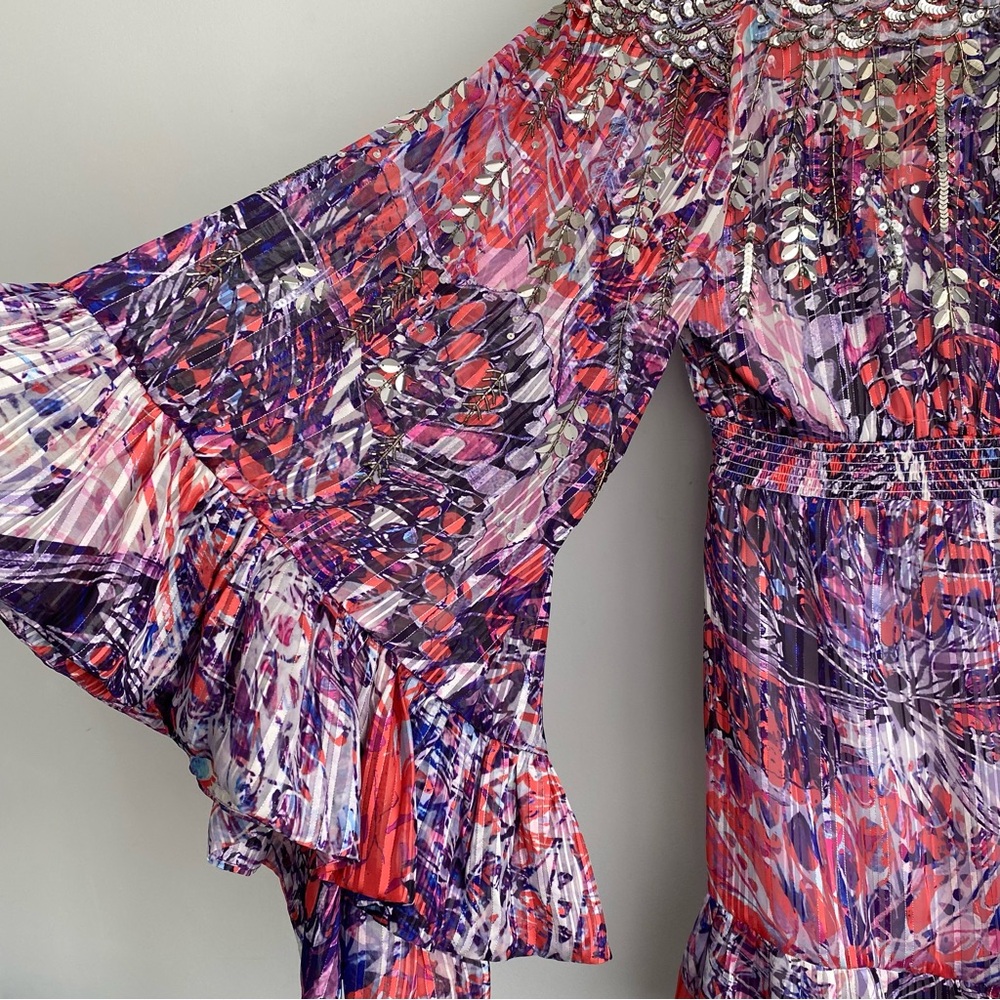 NEW Karen Millen Beaded Embellished Drama Kimono Woven Dress Size 10 Pink Purple - Picture 13 of 15